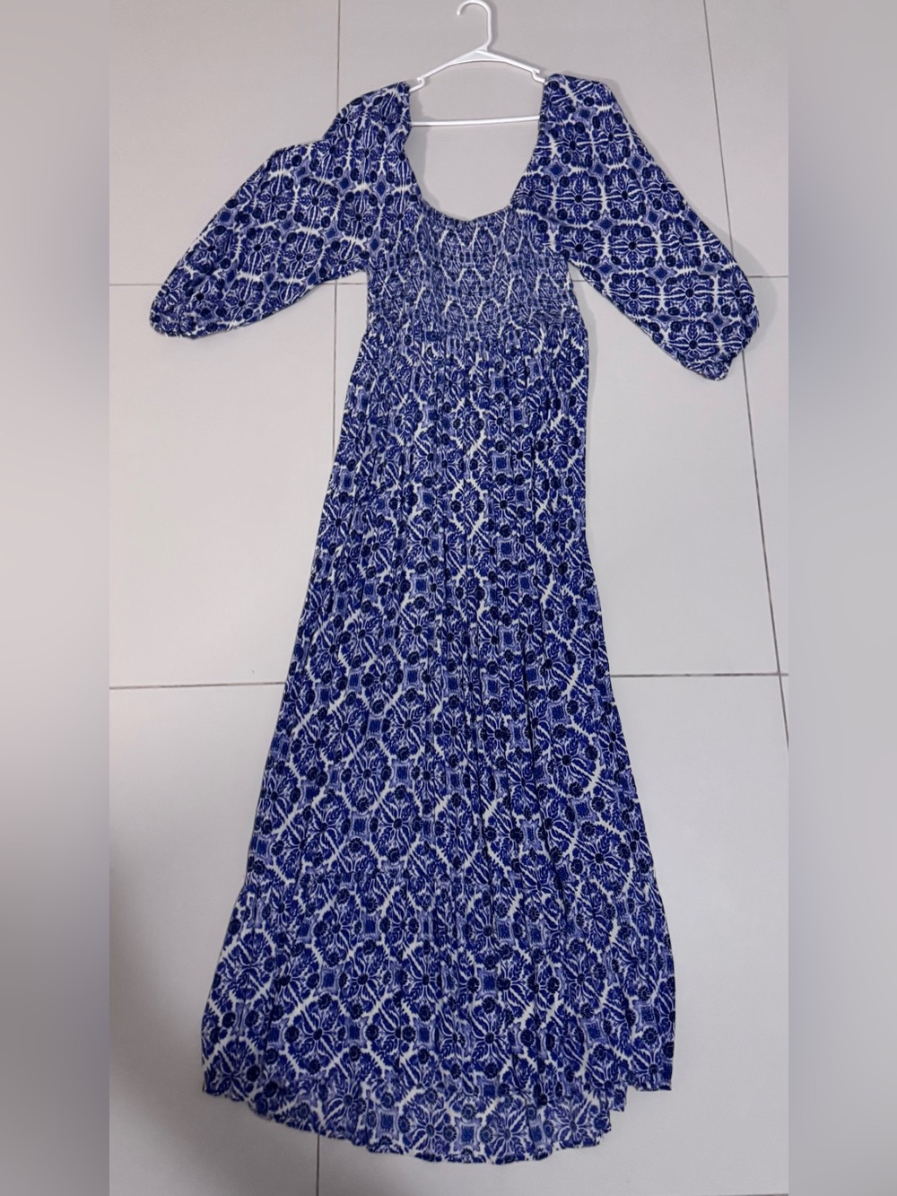 Seraphine Navy & White Floral Maxi Dress with Smocked Bodice (MATERNITY DRESS)